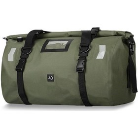 Resim Motosiklet Kuru Çantası, Rulo Üst Kapatmalı Büyük Kapasiteli Su Geçirmez Seyahat Çantası, Omuz Askıları, Yansıtıcı Tasarım Ordu Yeşili, 40l 