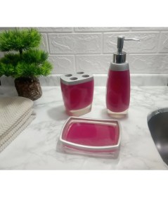 Resim Gri Pembe Poliresin 3'lü Banyo Seti 
