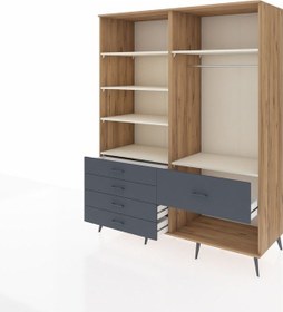 Resim Kronos Gardrop 6 Raflı 5 Çekmeceli Tek Askılı 176x59x221 Çam-aytaşı/antrasit Aytaşı/antrasit 