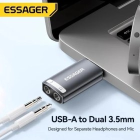 Resim Essager USB To 3.5mm Harici Ses Kartı CE/FC/ROHS Lisanslı Dönüştürücü Çevirici Çok Fonksiyonlu Mikrofon Kulaklık Hoparlör Ses Ara Birimi 