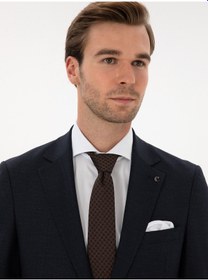 Resim Cacharel Lacivert Slim Fit Mikro Desenli Mono Yaka Yün Karışımlı Takım Elbise 