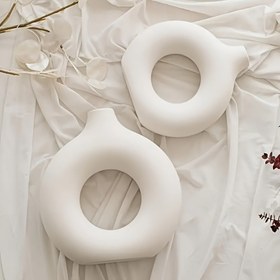 Resim 1 adet Şık Donut Tasarımı Vazo - Bohem Tarzı Plastik Dekoratif Vazo Ev, Yatak Odası, Oturma Odası, Ofis Masası için - Geometrik Desen, Elektrik veya Pil Gerektirmez - Sanat Severler için İdeal Hediye, Vazolar 