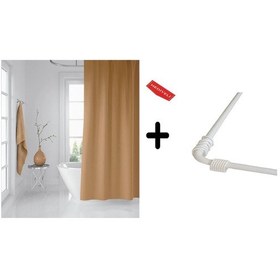 Resim Banyo Perdesi Bej 1x180x200, Perde Borusu Askı Aparatı Köşe Boru Beyaz Hediyeli, Duş Perdesi Seti Çok Renkli 