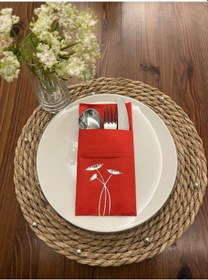 Resim Gümüş Yaldızlı Kırmızı Cepli Havuç Çiçeği Peçete 12 Adet 40x40 