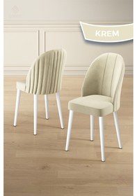 Resim Canisa Kaye Serisi Mdf 90x168 Beyaz Mutfak Masası Takımı 6 Krem Sandalye Beyaz Masa Sandalye Krem 