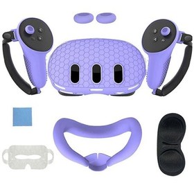 Resim Oculus/meta Quest 3 İçin 7 Parçalı Vr Aksesuarları Seti, Ön Kulaklık Koruyucu Kılıfı, Kontrol Cihazı Tutma Yeri Kılıfı, Lens Kılıfı, Yüz Pedi, Joystick Kapakları Mor 