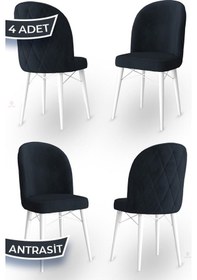 Resim Canisa Bika Serisi 4 Adet Antrasit Mutfak Sandalyesi Beyaz Gürgen Ayaklı 1. Sınıf Babyface Kumaş Sandalye Antrasit Ayakları Beyaz 