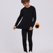 Resim Erkek ve Kız Çocukları için Siyah Termal İç Giyim Kayak Atlet Seti 