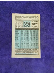 Resim 28 Haziran 2002 Takvim Yaprağı - Nostalji Koleksiyonluk Takvim Yaprağı 