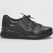 Resim Hakiki Deri Siyah Bağcıklı Kadın Comfort Ayakkabı-siyah Siyah 