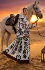 Resim Saten Etnik Desenli Nakışlı Uzun Kimono - Özel El İşlemesi Bohem Tasarım - 26613 - 40 