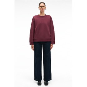 Resim Grimelange ESME Kadın Oversize Yuvarlak Yakalı Kol Ucu Ve Etek Ucu Manşetli Bordo Sweatshirt 