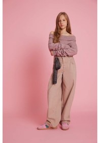 Resim Defacto Kız Çocuk Baggy Fit Leopar Fular Detaylı Gabardin Pantolon G3696a825wnbn45 Kahve 