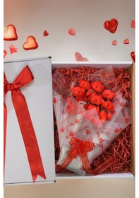 Resim Sevimli 90 Cm Peluş Ayı İle Premium Yumoş Kırmızı Peluş Ayıcık Buketi Kırmızı 