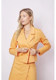 Resim Kadın Yakalı Flato Cepli Uzun Kol Kruvaze Anvelop Hafif Likralı Kumaş Blazer Ceket-mango Mango 