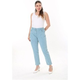 Resim Şans Kadın Büyük Beden Yeşil Likralı Gabardin Kumaş 5 Cepli Pantolon 65n37750 - Yeşil 