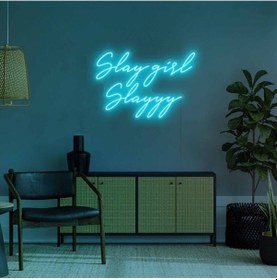 Resim Slay Girl Slayyy Yazılı Neon Tabela Turkuaz 
