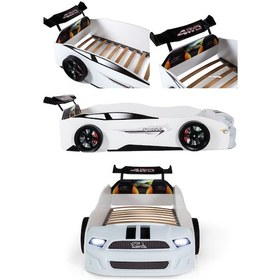 Resim Beyaz Arabalı Yatak Sport Mst Işıklı 90x190 Cm 