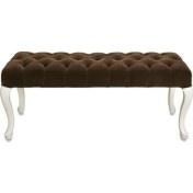 Resim Mobilya Baba Kont Kapitoneli Beyaz Kahve Bench Puf 120CM 