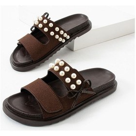 Resim Leonora İnci Detaylı Kadın Terlik Kahverengi 