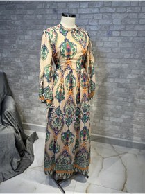 Resim Maison Meda Tesettür Günlük Etnik Elbise Haki 