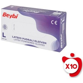 Resim Beybi Pudralı Lateks Eldiven L Beden Beyaz 100'lü 10 Paket 