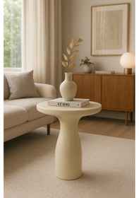 Resim Doğal Masif Ahşap Krem Renk Yan Sehpa Tekli Mantar Sehpa Modeli Bej 