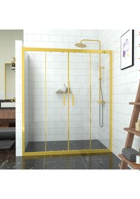 Resim Tekno Duş Gold Castor 6mm Şeffaf Cam Orta Açılır 2 Sabit 2 Sürgü İki Duvar Arası Duşakabin Şeffaf 