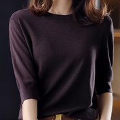 Resim Kadınlar için Vintage Esintili Orta Kollu Örme Üst - Yumuşak Yuvarlak Yaka, Yüksek Esneklik, Kabartma Detaylı, Düz Yeşil, İlkbahar & Sonbahar Katmanlaması İçin Mükemmel, Kadın Örgü Giyim, Çok Yönlü Moda, Yüksek Elastik Kumaş 