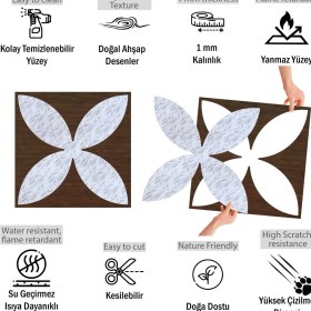 Resim Kendinden Yapışkanlı Pvc Yer Duvar Döşeme Parke Mermer Teak 40X40 cm 0,64 M²/4 Adet 
