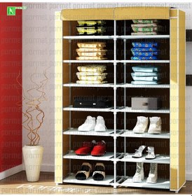 Resim Dzgn Home İki 2 Bölmeli Plastik Ayakkabılık Bez Dolap-bej 