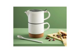Resim Feyza Design Şık Porselen Demlik Seti 400 ml + 320 ml Beyaz, Zarif Çay Keyfi 
