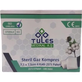 Resim Tules Medikal Steril Kompres Gazlı Bez Spanç 7.5 x 7.5 CM 500 Adet 