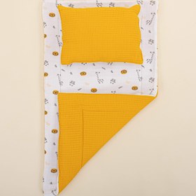 Resim Alt Açma Matı ve Yastık - Çift Taraflı - Hardal Petek - Zürafa 