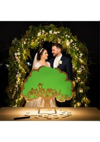 Resim Düğün-nişan- Misafir Hatıra Anı Kutusu-defteri Yeşil Hayat Ağacı 45cm Şeffaf Pleksi Şövale Ve Kalem Hediyeli 