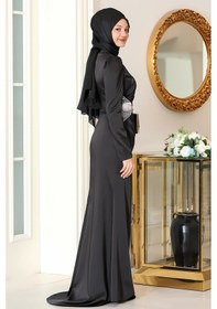 Resim Raika Moda Bel Taş Baskı Şık Saten Efsun Abiye Siyah 
