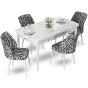 Resim Canisa Concept Fer Serisi 70x114 Açılabilir Beyaz Mermer Desen Masa Takımı Ve 4 Zebra Sandalye 