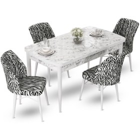 Resim Canisa Concept Fer Serisi 70x114 Açılabilir Beyaz Mermer Desen Masa Takımı Ve 4 Zebra Sandalye 