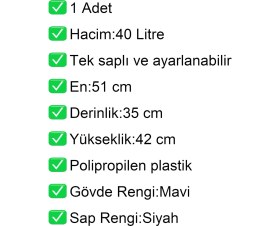 Resim Akdenizpos Tekerlekli Plastik Market Alışveriş El Sepeti 40 Litre Mavi 1 Adet 