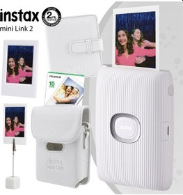 Resim Fujifilm Instax Mini Link 2 Yazıcı + 10'lu Mini Film + Deri Kılıf Albüm Çerçeve + Kıskaçlı Stand Beyaz 