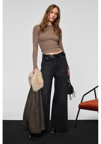Resim Grimelange Pıedra Kadın %100 Pamuk Geniş Paça Paçası Dikişsiz Bitişli Denim Siyah Jeans Siyah 