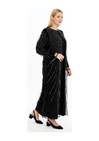 Resim Modabanuda Betül 2'li Takım Taşlı Abaya Siyah 