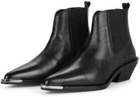 Resim Siyah Deri Lastikli Kadın Kovboy Botu Kyoto 