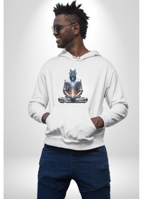 Resim Yeni Nesil Yoga Yapay Zeka Kadın Erkek Beyaz Kapüşonlu Sweatshirt Hoodie Beyaz 