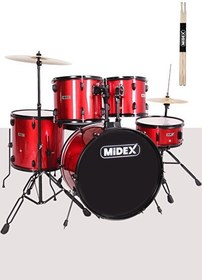 Resim Midex CD900X-BK 22" Yetişkin Akustik 22B-13T-12T-16F-14S 5 Parça Kırmızı Bateri Davul Seti 