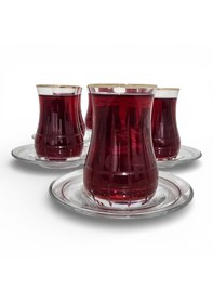 Resim Sudedi Home Altın Yaldızlı Cam Çay Bardağı Seti 6 Lı Elde Kesme Butik Seri Altın - Beyaz 