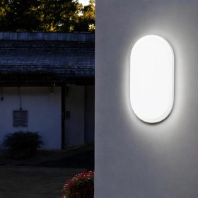 Resim 20W Oval Beyaz LED Nemliyer Armatür – IP65 Su Geçirmez Tavan/duvar Lambası, 6500K Beyaz Işık, 2000 Lümen, 27X16.7 Cm, Iç ve Dış Mekan Kullanıma Uygun, Banyo Balkon Bahçe Aydınlatması 