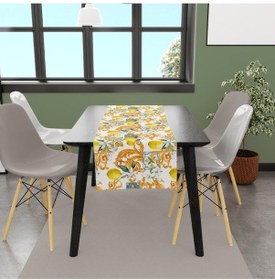Resim Limon Tasarımlı Runner 140x45cm Ince Keten, Uluslararası Yıkama Ve Solmama Sertifikası Çok Renkli 