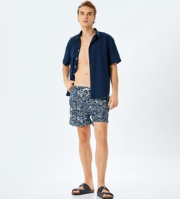 Resim Koton Baskılı Oversize Beli Bağcıklı Deniz Şortu Lacivert Desenli 5sam00026mw 7d2 