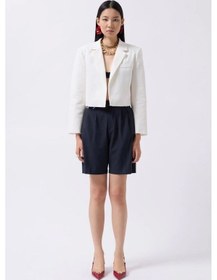 Resim Crop Keten Blazer Ceket Beyaz 